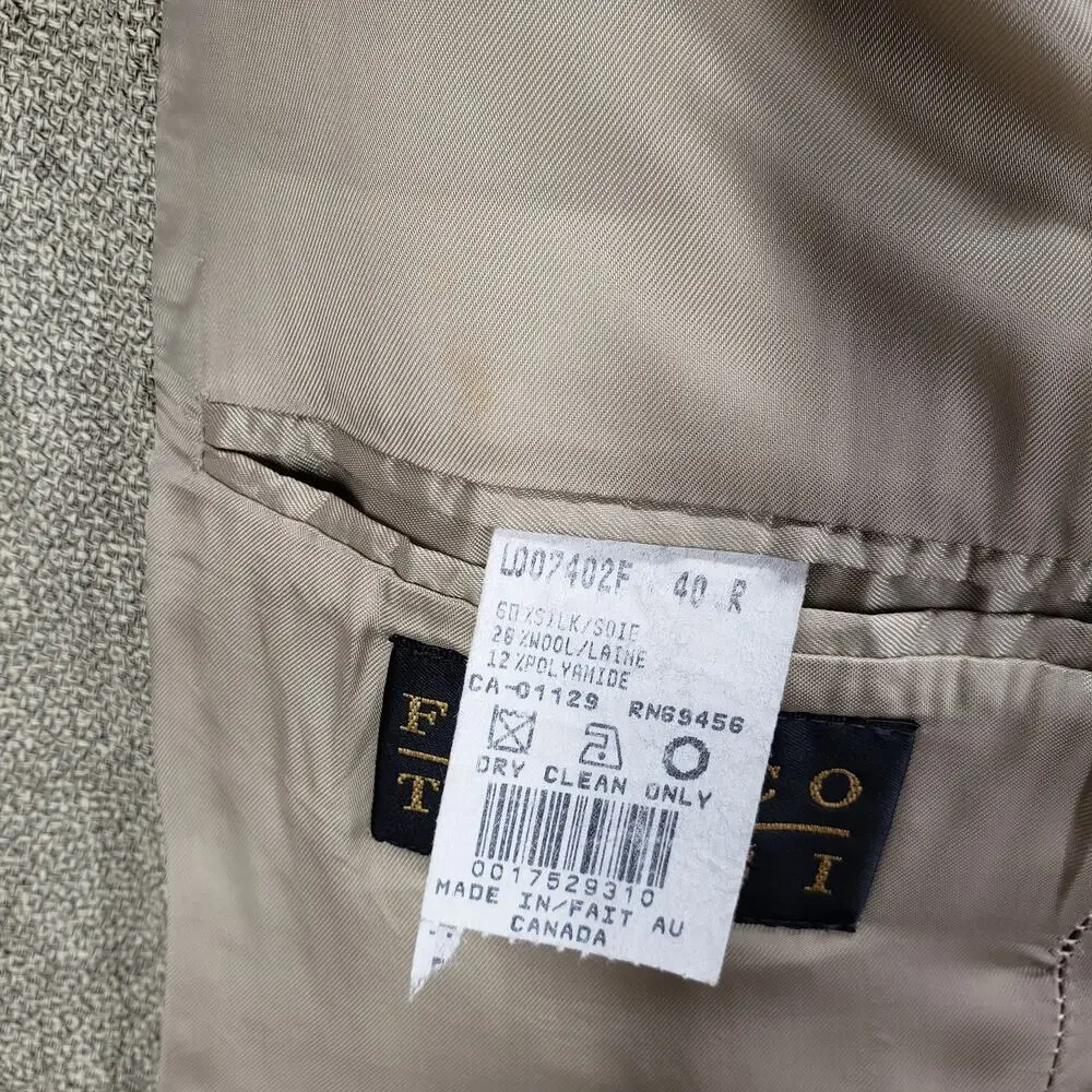 Franco Tassi Men's Beige Silk Wool Weave 3 Buttons Sports Coat Size 40R